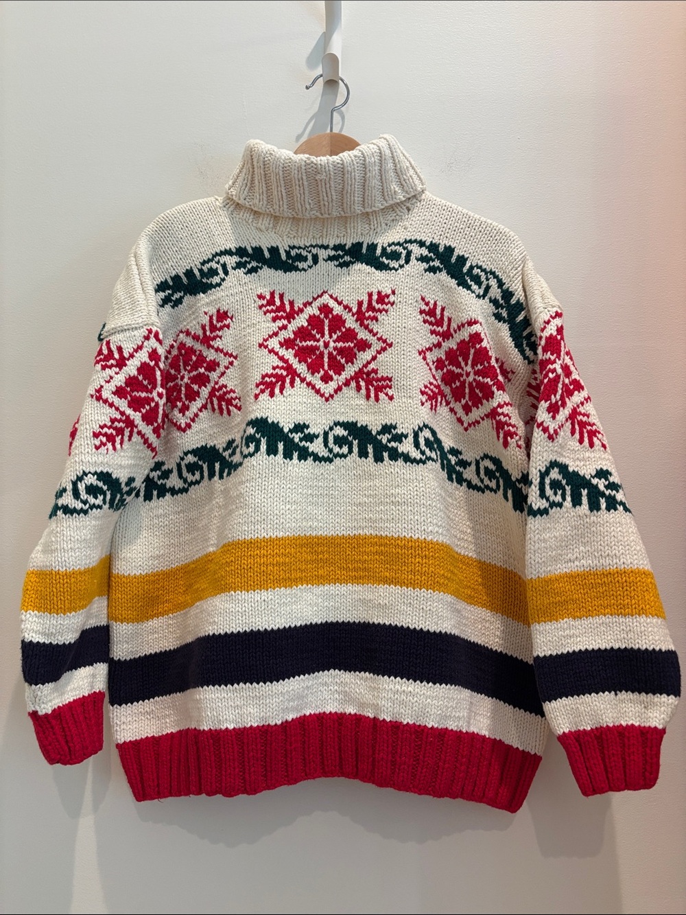 GAP Vintage 80s Sweater Fair Isle Turtleneck Chunky 100% Cotton Medium